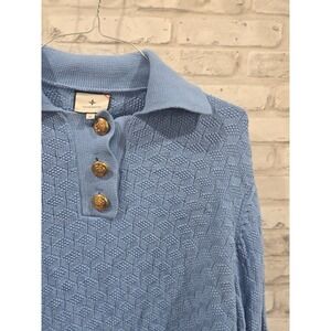 Tuckernuck Women XS Sweater Blue Knit Textured Pullover 1/4 Button Henley Collar